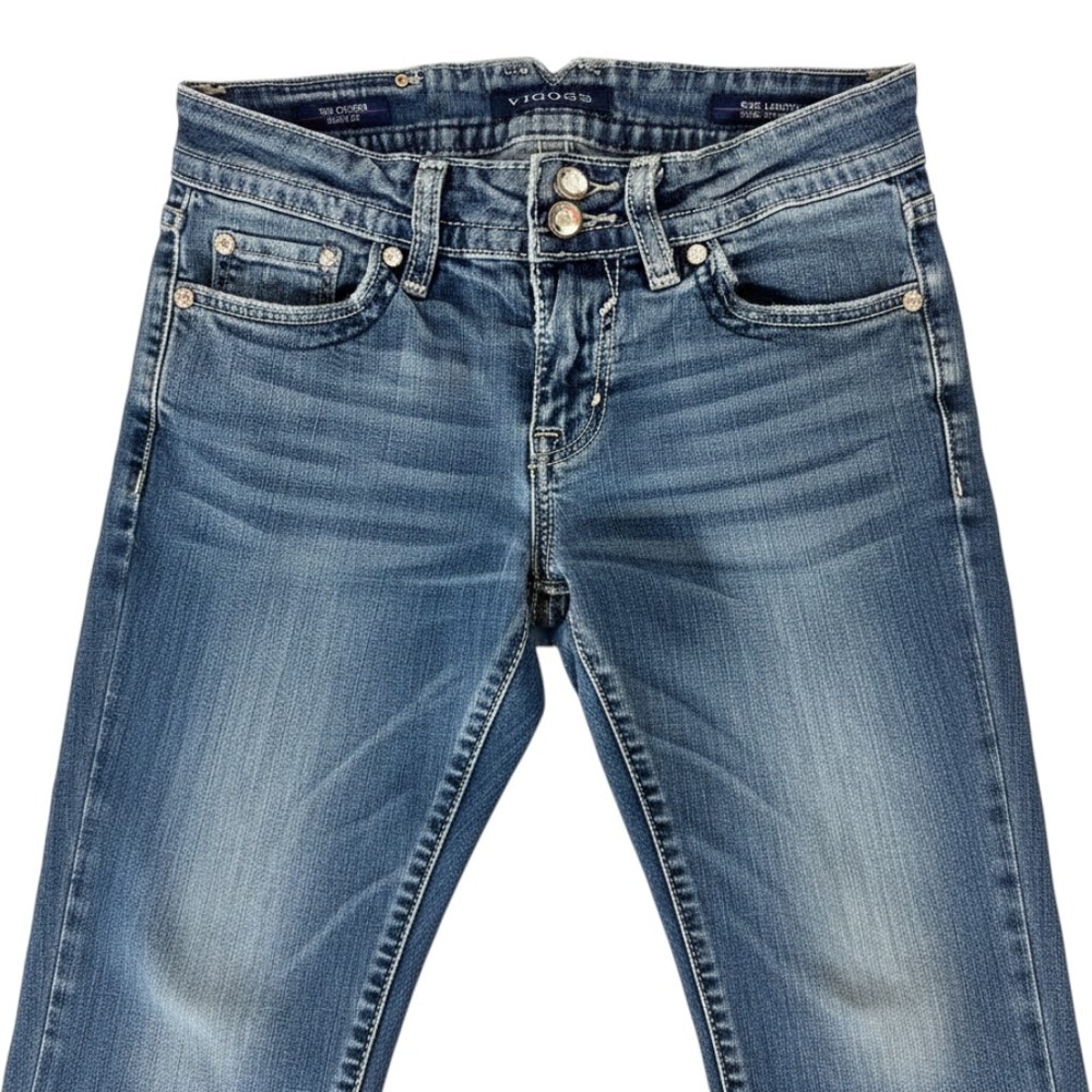 Vigoss The Chelsea Bootcut Jeans Medium Wash Rhinestone Size 1/2 Length 33